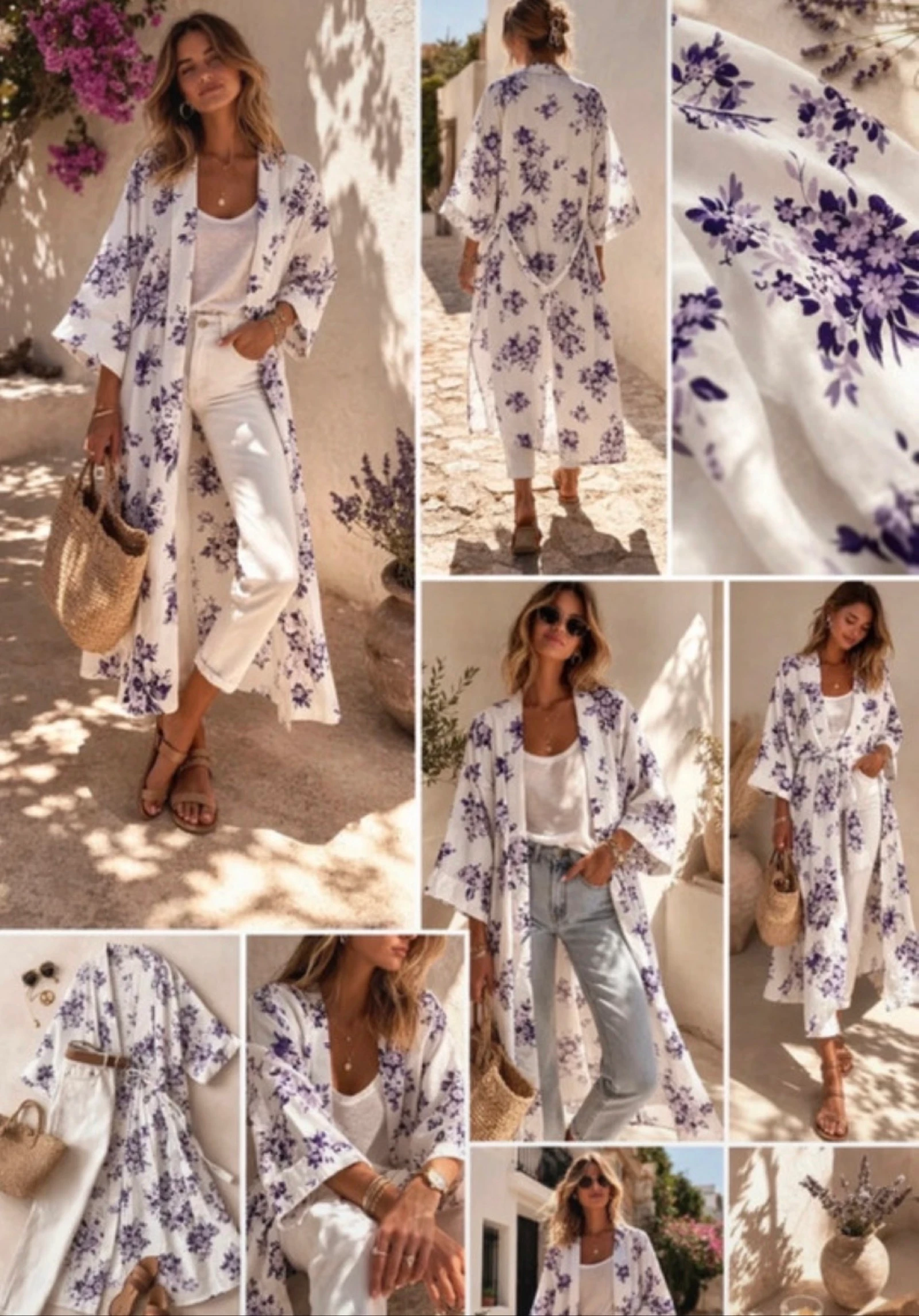 Les Jumelles maxi kimono floral print 100% viscose off white lilac – photo 13